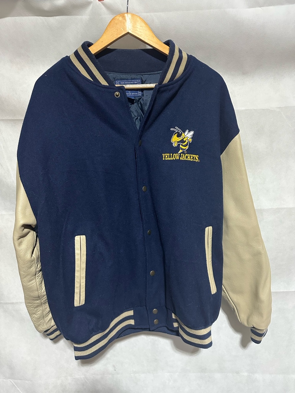 VTG Champs Sports Georgia Tech Wool Leather Varsity Bomber Jacket Navy Sz L NCAA